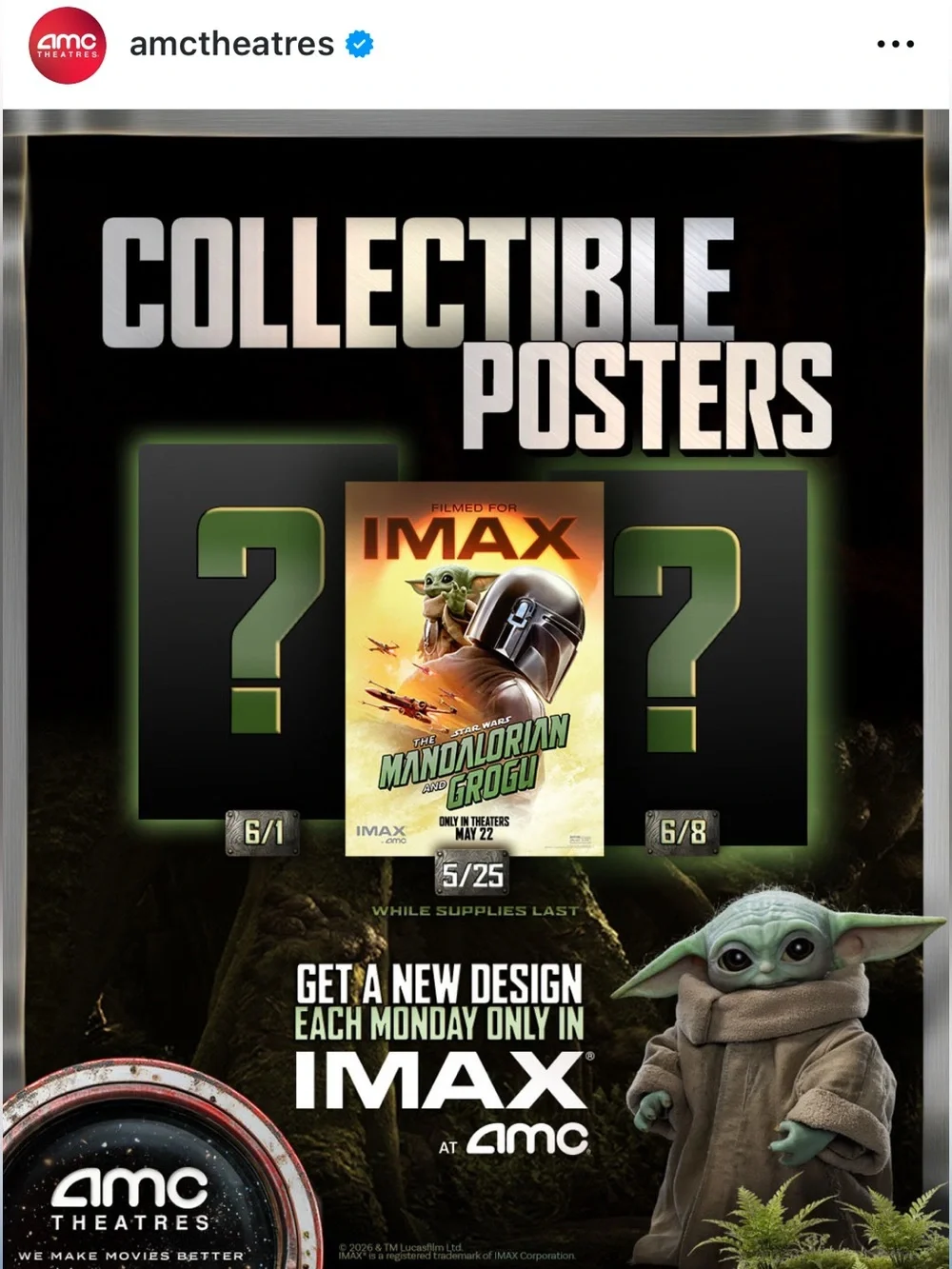Limited Edition StarWars The Mandalorian and Grogu Collectible AMC Posters 3/3